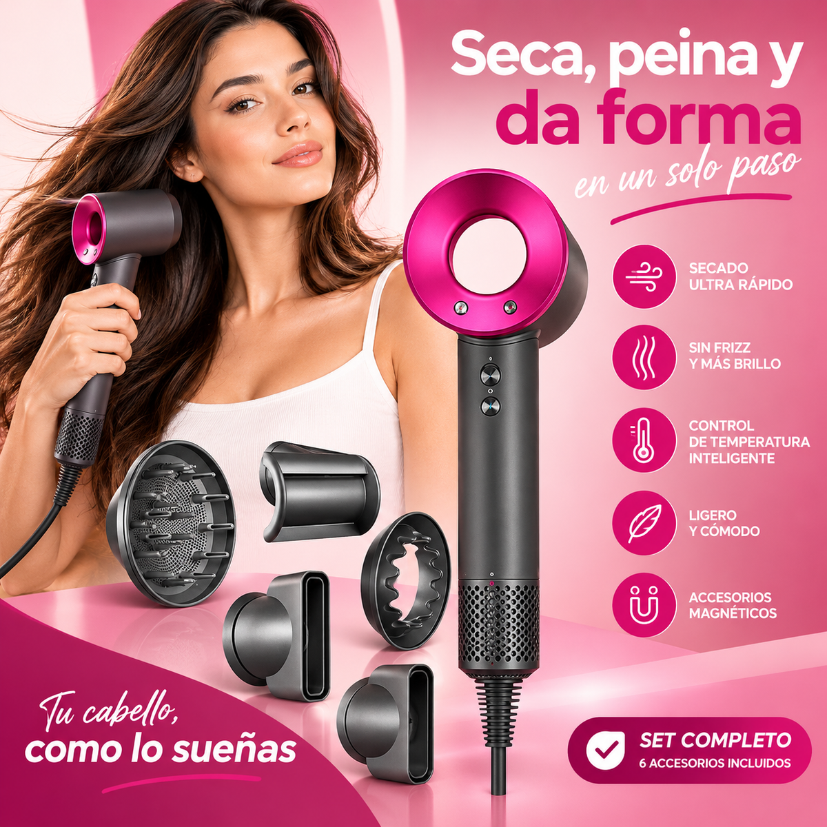 Secador Iónico Profesional 6 en 1 | BrilloVital