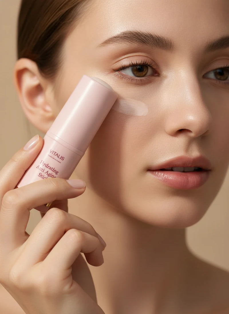 Aplicando el bálsamo VITALIS en los labios